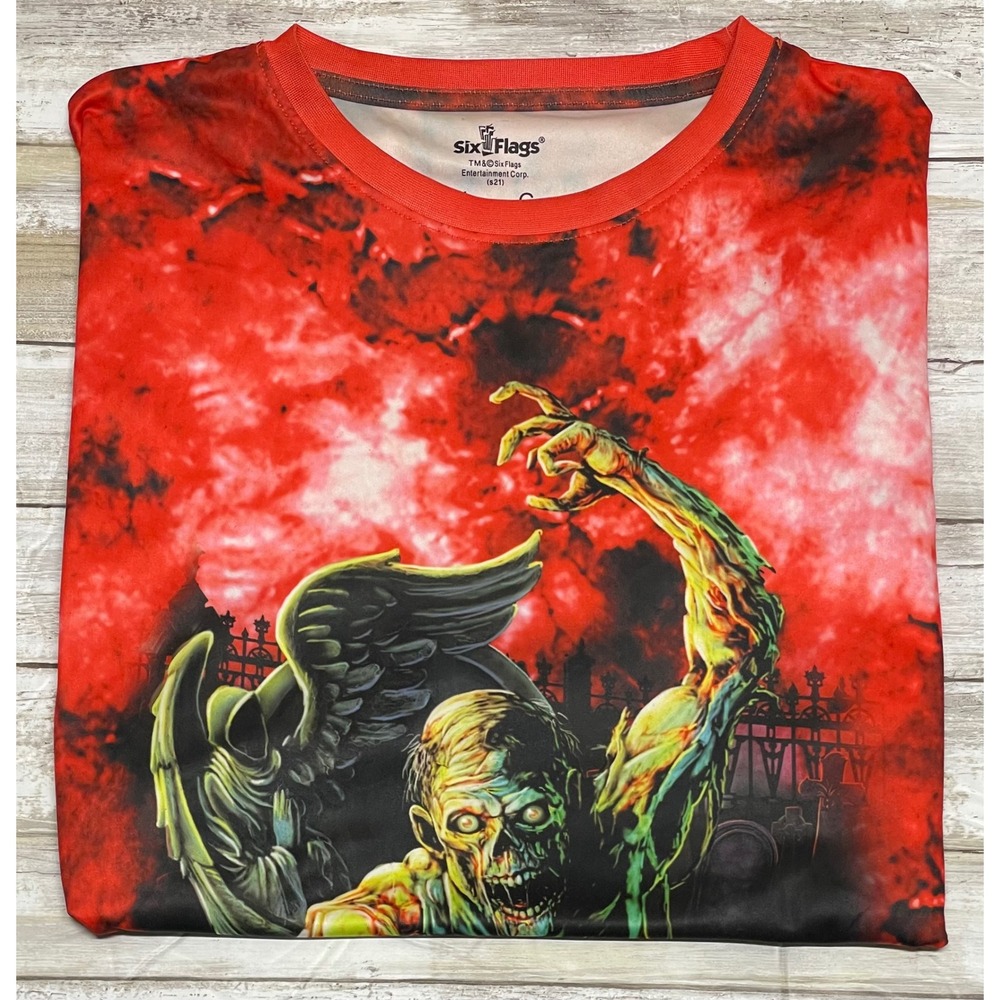 Six Flags Fright‎ Fest Great America Zombie Graphic T-Shirt Men's Large red
